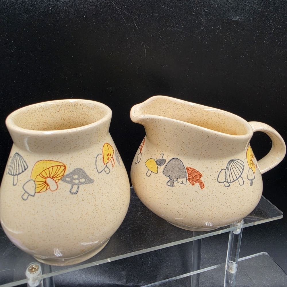 VTG Franciscan Woodlore Creamer & Sugar Bowl Set MCM Mushroom No Lid Ceramic